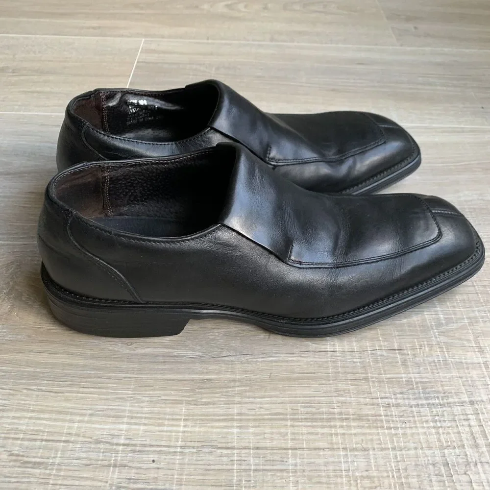 Kenneth Cole Meet U There Split Toe Slip On Loafers 10.5M Black Leather Smooth